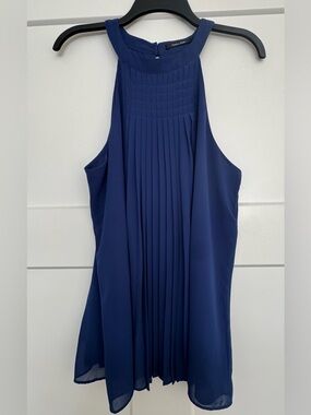 Doe & Rae, Navy Pleated Flowy  Halter Blouse, Size Medium